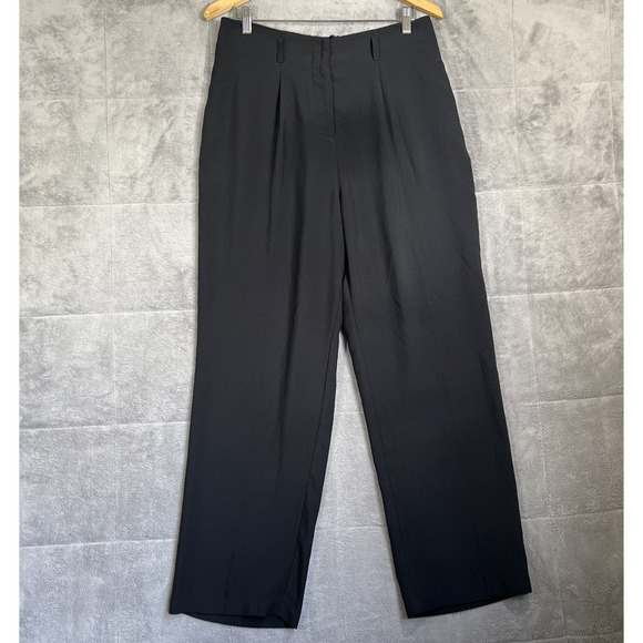 Skies Are Blue Pants Womens Large Black/Gray Check Pleated Pockets Straight Leg - Picture 1 of 11